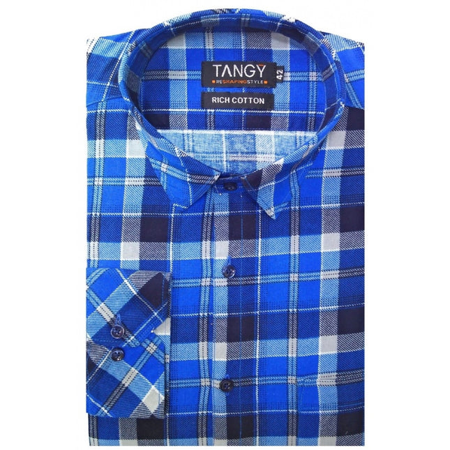 Rosolly Men's Cotton Lycra Full Sleeve Checked Casual Shirt (Blue)
