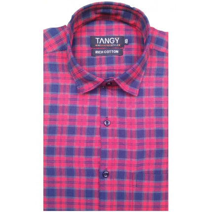 Rosolly Men's Cotton Lycra Full Sleeve Checked Casual Shirt (Red)