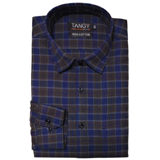 Rosolly Men's Cotton Lycra Full Sleeve Checked Casual Shirt (Brown)