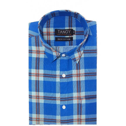 Rosolly Men's Cotton Lycra Full Sleeve Checked Casual Shirt (Blue White)