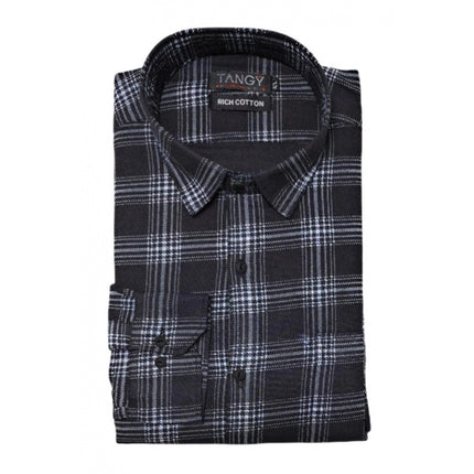 Rosolly Men's Cotton Lycra Full Sleeve Checked Casual Shirt (Black)