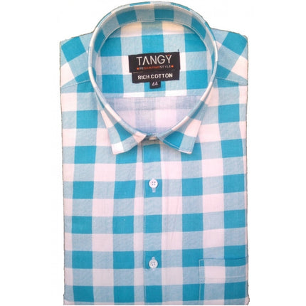 Rosolly Men's Cotton Lycra Full Sleeve Checked Casual Shirt (Blue White)