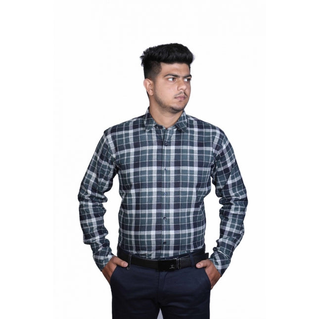 Rosolly Men's Cotton Lycra Full Sleeve Checked Casual Shirt (Dark Green)