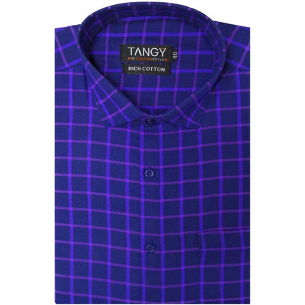 Rosolly Men's Cotton Lycra Full Sleeve Checked Casual Shirt (Blue Purple)