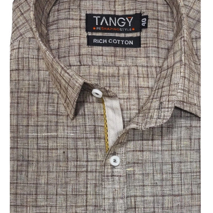 Rosolly Men's Cotton Lycra Full Sleeve Checked Casual Shirt (Brown )