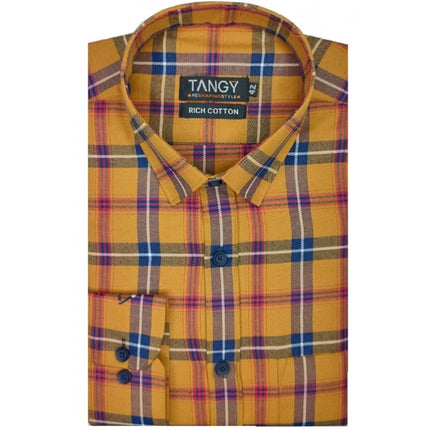 Rosolly Men's Cotton Lycra Full Sleeve Checked Casual Shirt (Orange)
