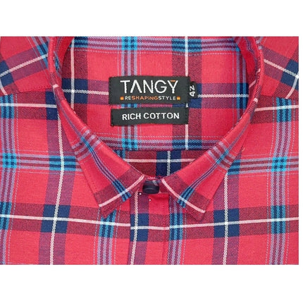 Rosolly Men's Cotton Lycra Full Sleeve Checked Casual Shirt (Red )