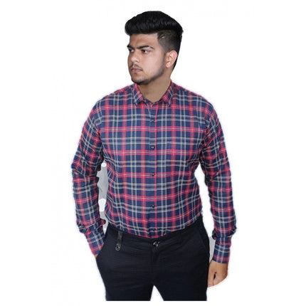 Rosolly Men's Cotton Lycra Full Sleeve Checked Casual Shirt (Red )