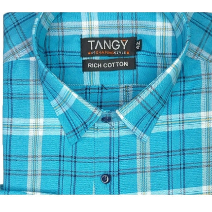 Rosolly Men's Cotton Lycra Full Sleeve Checked Casual Shirt (Sky Blue)