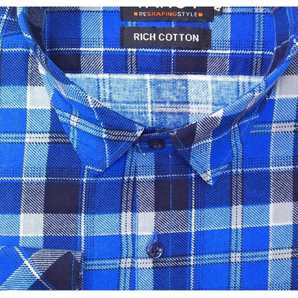 Rosolly Men's Cotton Lycra Full Sleeve Checked Casual Shirt (Blue)