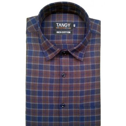 Rosolly Men's Cotton Lycra Full Sleeve Checked Casual Shirt (Brown)