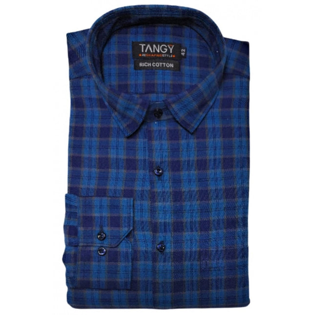 Rosolly Men's Cotton Lycra Full Sleeve Checked Casual Shirt (Dark Blue)