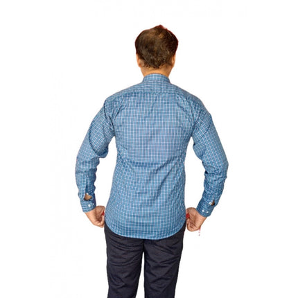 Rosolly Men's Cotton Lycra Full Sleeve Checked Casual Shirt (Blue)
