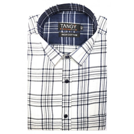 Rosolly Men's Cotton Lycra Full Sleeve Checked Casual Shirt (White)
