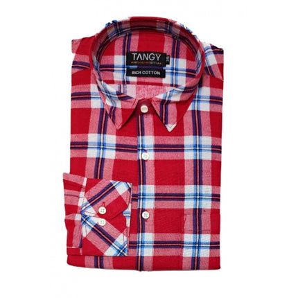 Rosolly Men's Cotton Lycra Full Sleeve Checked Casual Shirt (Red White)