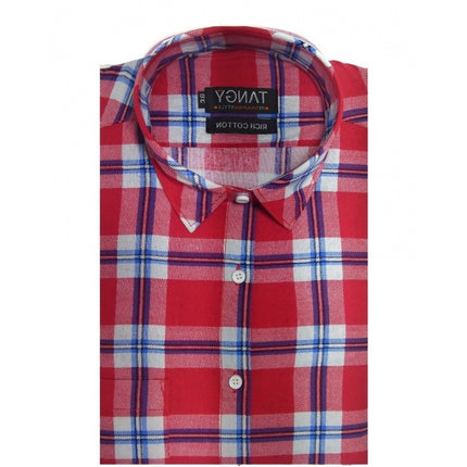 Rosolly Men's Cotton Lycra Full Sleeve Checked Casual Shirt (Red White)