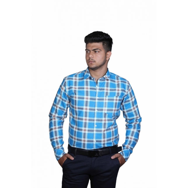 Rosolly Men's Cotton Lycra Full Sleeve Checked Casual Shirt (Blue White)