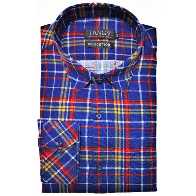 Rosolly Men's Cotton Lycra Full Sleeve Checked Casual Shirt (Blue Red)