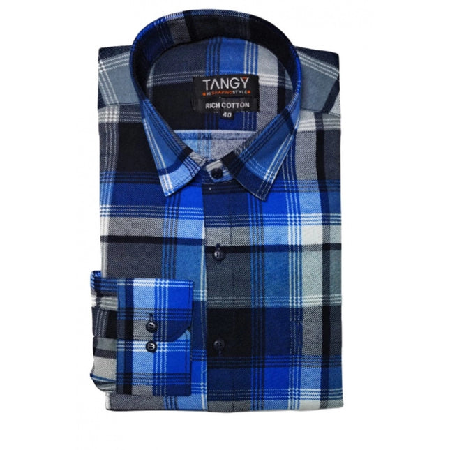 Rosolly Men's Cotton Lycra Full Sleeve Checked Casual Shirt (Blue)