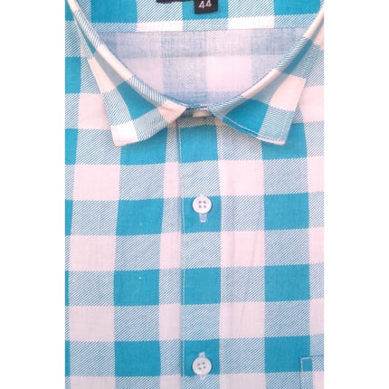 Rosolly Men's Cotton Lycra Full Sleeve Checked Casual Shirt (Blue White)