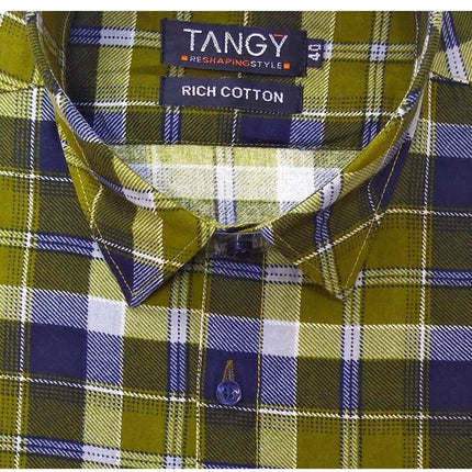 Rosolly Men's Cotton Lycra Full Sleeve Checked Casual Shirt (Green)
