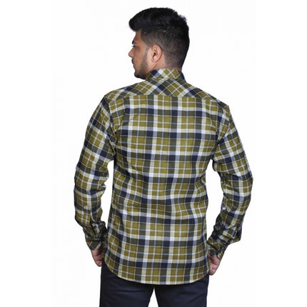 Rosolly Men's Cotton Lycra Full Sleeve Checked Casual Shirt (Green)