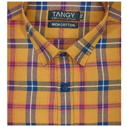 Rosolly Men's Cotton Lycra Full Sleeve Checked Casual Shirt (Orange)
