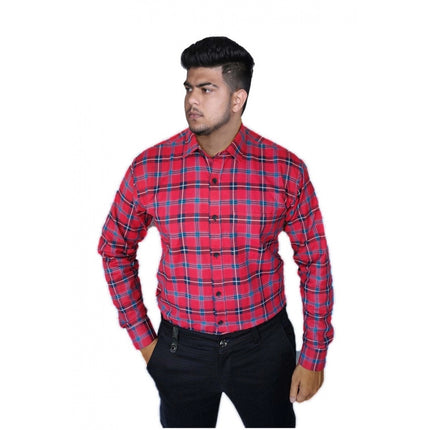 Rosolly Men's Cotton Lycra Full Sleeve Checked Casual Shirt (Red )
