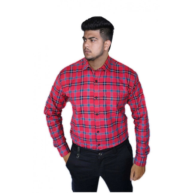 Rosolly Men's Cotton Lycra Full Sleeve Checked Casual Shirt (Red )
