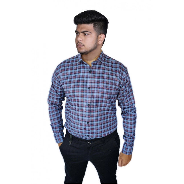 Rosolly Men's Cotton Lycra Full Sleeve Checked Casual Shirt (Purple)
