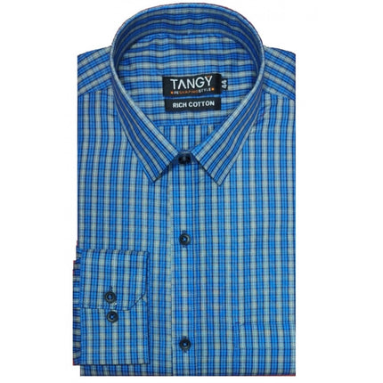 Rosolly Men's Cotton Lycra Full Sleeve Checked Casual Shirt (Turquoise)