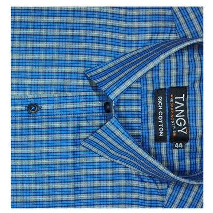 Rosolly Men's Cotton Lycra Full Sleeve Checked Casual Shirt (Turquoise)