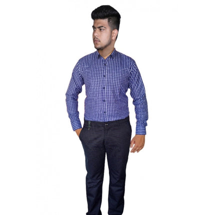 Rosolly Men's Cotton Lycra Full Sleeve Checked Casual Shirt (Purple)