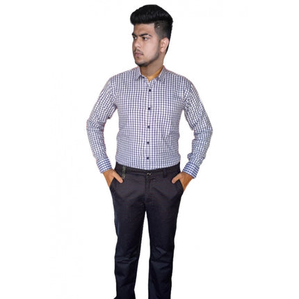 Rosolly Men's Cotton Lycra Full Sleeve Checked Casual Shirt (White)