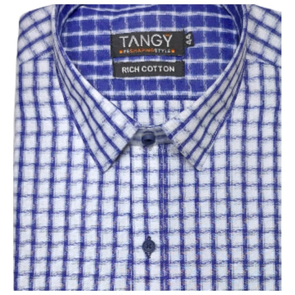 Rosolly Men's Cotton Lycra Full Sleeve Checked Casual Shirt (White)