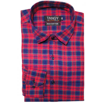 Rosolly Men's Cotton Lycra Full Sleeve Checked Casual Shirt (Red)