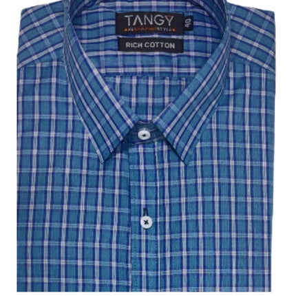 Rosolly Men's Cotton Lycra Full Sleeve Checked Casual Shirt (Blue)