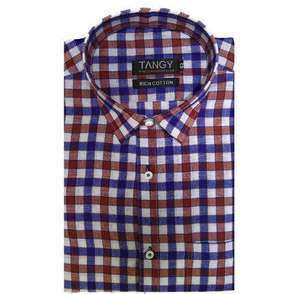 Rosolly Men's Cotton Lycra Full Sleeve Checked Casual Shirt (Maroon Blue)
