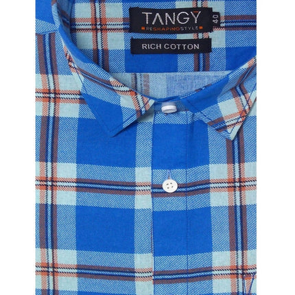 Rosolly Men's Cotton Lycra Full Sleeve Checked Casual Shirt (Blue White)