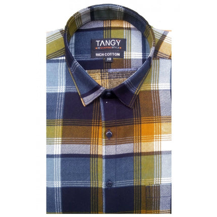 Rosolly Men's Cotton Lycra Full Sleeve Checked Casual Shirt (Yellow)