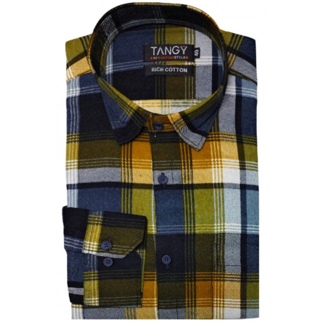 Rosolly Men's Cotton Lycra Full Sleeve Checked Casual Shirt (Yellow)