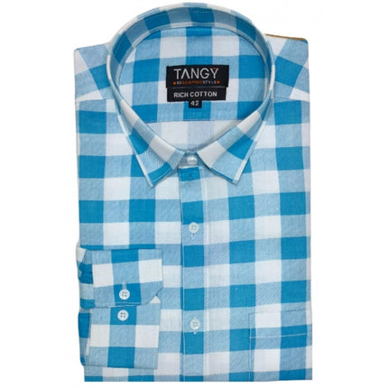 Rosolly Men's Cotton Lycra Full Sleeve Checked Casual Shirt (Blue White)
