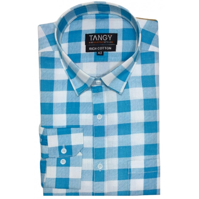 Rosolly Men's Cotton Lycra Full Sleeve Checked Casual Shirt (Blue White)
