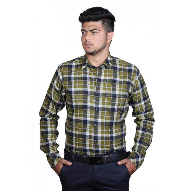 Rosolly Men's Cotton Lycra Full Sleeve Checked Casual Shirt (Green)
