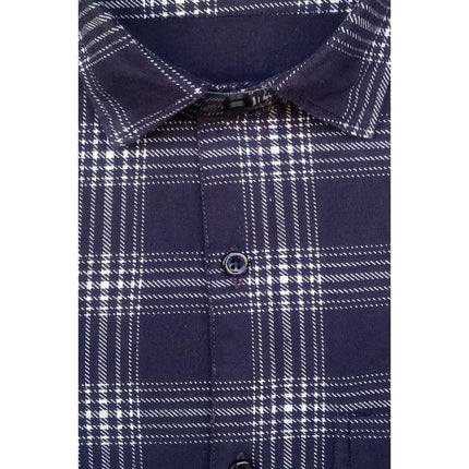 Rosolly Men's Cotton Lycra Full Sleeve Checked Casual Shirt (Navy Blue)