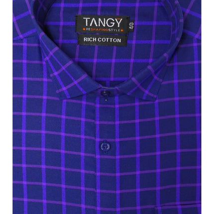 Rosolly Men's Cotton Lycra Full Sleeve Checked Casual Shirt (Blue Purple)