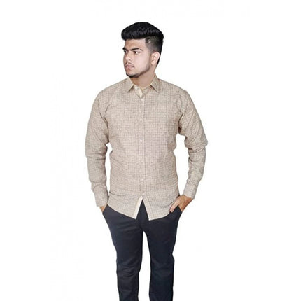 Rosolly Men's Cotton Lycra Full Sleeve Checked Casual Shirt (Brown )