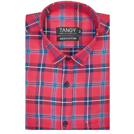 Rosolly Men's Cotton Lycra Full Sleeve Checked Casual Shirt (Red )