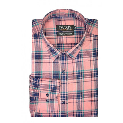 Rosolly Men's Cotton Lycra Full Sleeve Checked Casual Shirt (Peach)