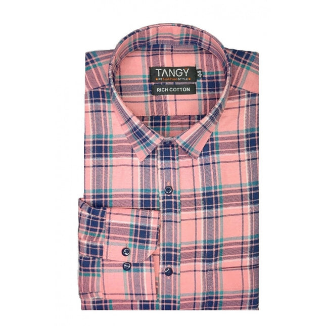 Rosolly Men's Cotton Lycra Full Sleeve Checked Casual Shirt (Peach)